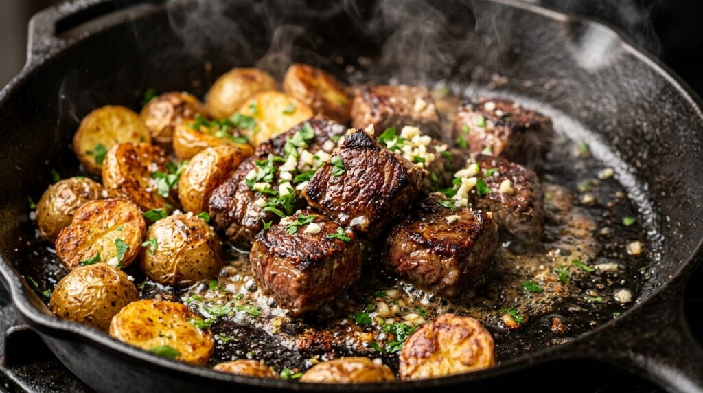 Garlic Butter Steak Bites with Crispy Potatoes