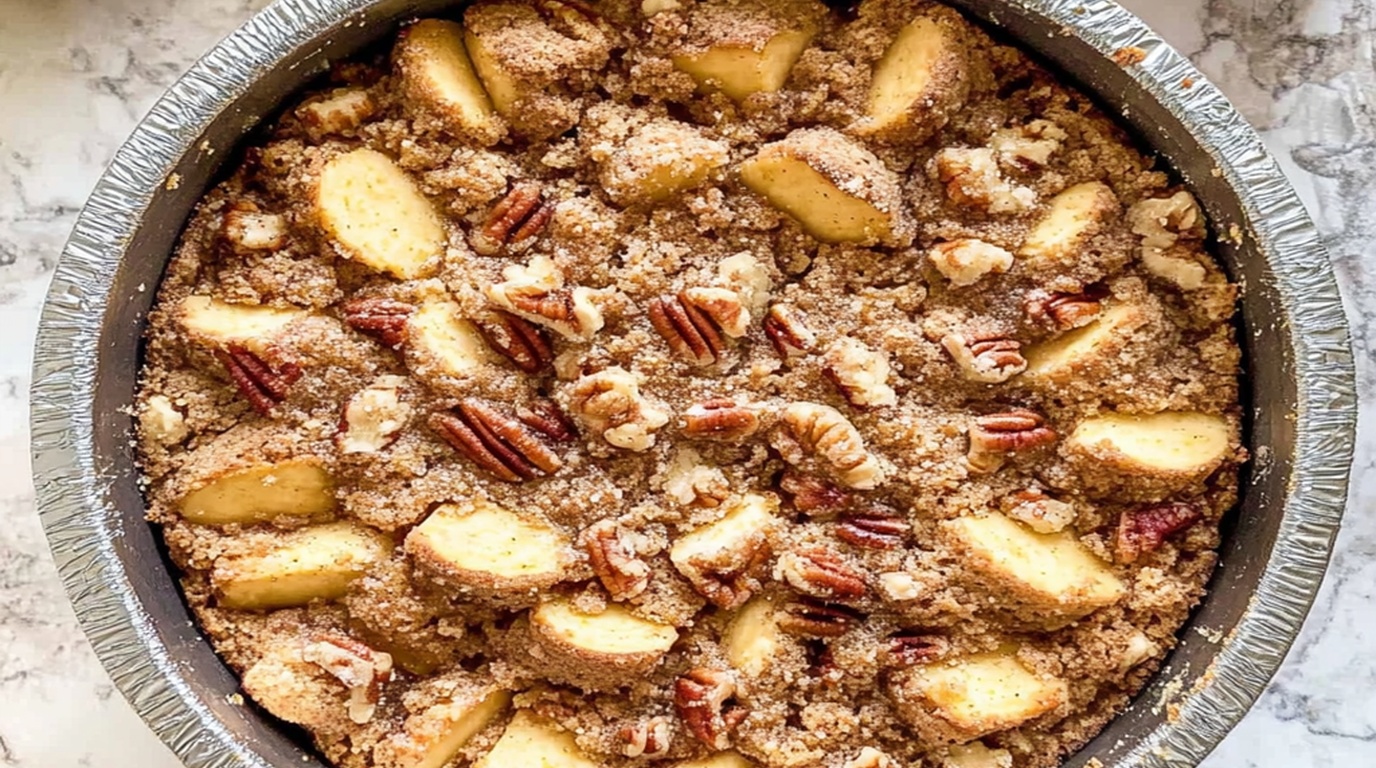 Ultra close-up macro food photography of cozy maple pecan pumpkin baked oatmeal with golden spiced oats, cinnamon streusel, and toasted pecans